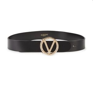 Valentino Hammered V-Logo Leather Belt